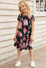 Load image into Gallery viewer, Girls Floral Round Neck Short Sleeve Dress with Pockets
