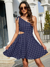 Load image into Gallery viewer, Grid One-Shoulder Tied Cutout Dress
