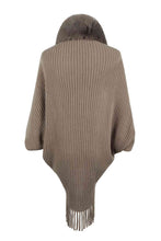 Load image into Gallery viewer, Fringe Detail Long Sleeve Ribbed Poncho
