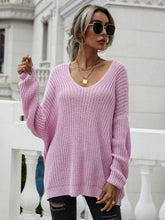 Load image into Gallery viewer, Rib-Knit Drop Shoulder V-Neck Pullover Sweater
