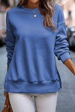 Load image into Gallery viewer, Snap Detail Round Neck Dropped Shoulder Sweatshirt
