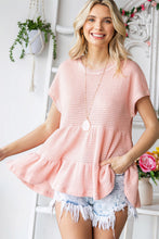 Load image into Gallery viewer, Waffle-Knit Buttoned Ruffle Hem Top
