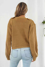 Load image into Gallery viewer, Ruffle Trim Button-Down Dropped Shoulder Sweater
