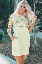Load image into Gallery viewer, Floral Striped Short Sleeve Round Neck T-Shirt Dress
