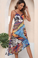 Load image into Gallery viewer, Asymmetrical Print Surplice Neck Spaghetti Straps Dress
