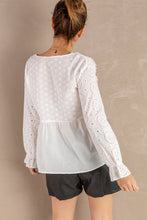 Load image into Gallery viewer, Eyelet Tie-Neck Long Flounce Sleeve Peplum Blouse
