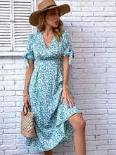 Load image into Gallery viewer, Floral Tied Puff Sleeve V-Neck Dress

