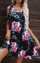 Load image into Gallery viewer, Floral Round Neck Cold-Shoulder Dress
