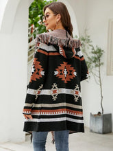 Load image into Gallery viewer, Fringe Geometric Hooded Long Sleeve Cardigan
