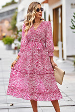 Load image into Gallery viewer, Leopard Surplice Tie Belt Slit Dress
