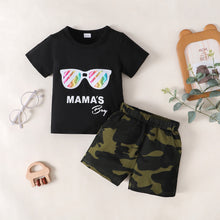 Load image into Gallery viewer, MAMA&#39;S BOY Graphic T-Shirt and Camouflage Shorts Set
