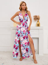 Load image into Gallery viewer, Slit Backless Printed Halter Neck Dress
