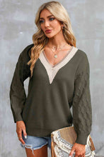 Load image into Gallery viewer, Contrast V-Neck Sweater
