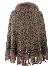 Load image into Gallery viewer, Leopard Fringe Hem Poncho
