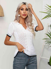 Load image into Gallery viewer, Johnny Collar Openwork Short Sleeve Knit Top
