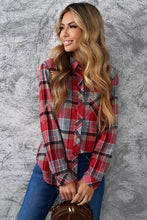 Load image into Gallery viewer, Plaid Button Front Curved Hem Shirt
