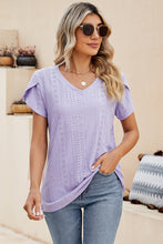 Load image into Gallery viewer, Eyelet V-Neck Petal Sleeve T-Shirt
