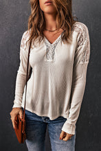 Load image into Gallery viewer, Ribbed V-Neck Spliced Lace Top
