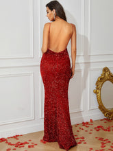 Load image into Gallery viewer, Sequin Backless Plunge Cami Dress
