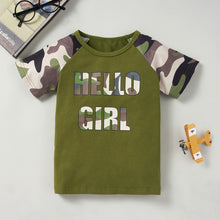 Load image into Gallery viewer, Kids HELLO GIRL Printed Raglan Sleeve Tee and Shorts Set
