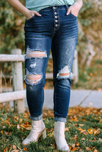 Load image into Gallery viewer, Plus Size Button Fly Distressed Jeans
