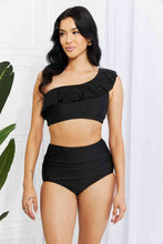 Load image into Gallery viewer, Marina West Swim Seaside Romance Ruffle One-Shoulder Bikini in Black
