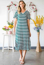Load image into Gallery viewer, Striped V-Neck Short Sleeve Side Slit Dress
