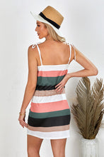 Load image into Gallery viewer, Striped Drawstring Waist Tie-Shoulder Mini Dress
