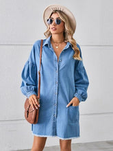 Load image into Gallery viewer, Button Up Pocketed Raw Hem Denim Dress
