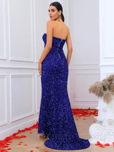 Load image into Gallery viewer, Sequin Zip-Back Strapless Split Floor-Length Dress

