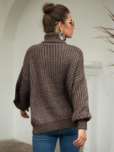 Load image into Gallery viewer, Turtleneck Cable-Knit Dropped Shoulder Sweater
