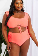 Load image into Gallery viewer, Marina West Swim Sanibel Crop Swim Top and Ruched Bottoms Set in Coral
