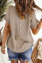 Load image into Gallery viewer, Swiss Dot Decorative Button Short Sleeve Blouse
