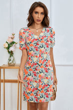 Load image into Gallery viewer, Floral Puff Sleeve V-Neck Seam Detail Dress
