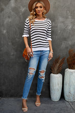 Load image into Gallery viewer, Striped Tie Back Flare Sleeve Knit Top
