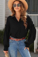 Load image into Gallery viewer, Button Front Bubble Sleeve Frill Trim Blouse
