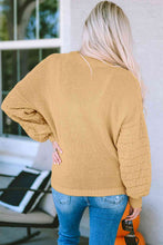 Load image into Gallery viewer, Round Neck Dropped Shoulder Waffle-Knit Sweater
