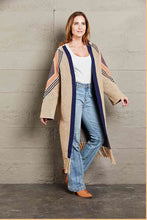 Load image into Gallery viewer, Double Take Geometric Fringe Hem Open Front Duster Cardigan
