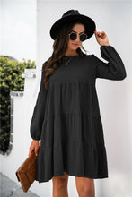 Load image into Gallery viewer, Balloon Sleeve Keyhole Tiered Dress
