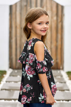 Load image into Gallery viewer, Girls Floral Cold-Shoulder Ruffled Top
