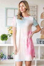 Load image into Gallery viewer, Tie-Dye Round Neck Short Sleeve Slit Dress
