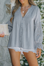 Load image into Gallery viewer, Eyelet Button Front Notched Neck Blouse
