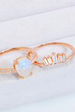 Load image into Gallery viewer, Natural Moonstone and Zircon 18K Rose Gold-Plated Two-Piece Ring Set
