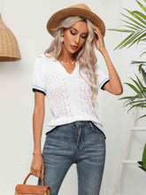 Load image into Gallery viewer, Johnny Collar Openwork Short Sleeve Knit Top
