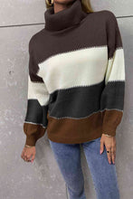 Load image into Gallery viewer, Color Block Lantern Sleeve Turtleneck Sweater
