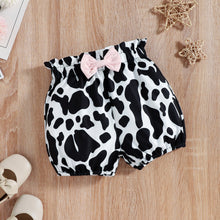 Load image into Gallery viewer, Graphic Ruffled Bodysuit and Cow Print Shorts Set
