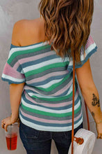 Load image into Gallery viewer, Striped Short Flutter Sleeve Knit Top
