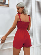 Load image into Gallery viewer, Smocked Frill Trim Tie-Shoulder Romper
