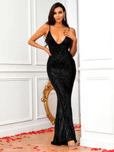 Load image into Gallery viewer, Contrast Sequin Plunge Backless Cami Dress
