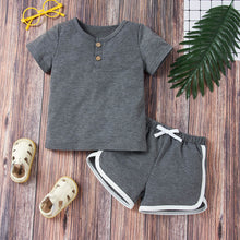 Load image into Gallery viewer, Kids Quarter Button T-Shirt and Drawstring Waist Shorts Set
